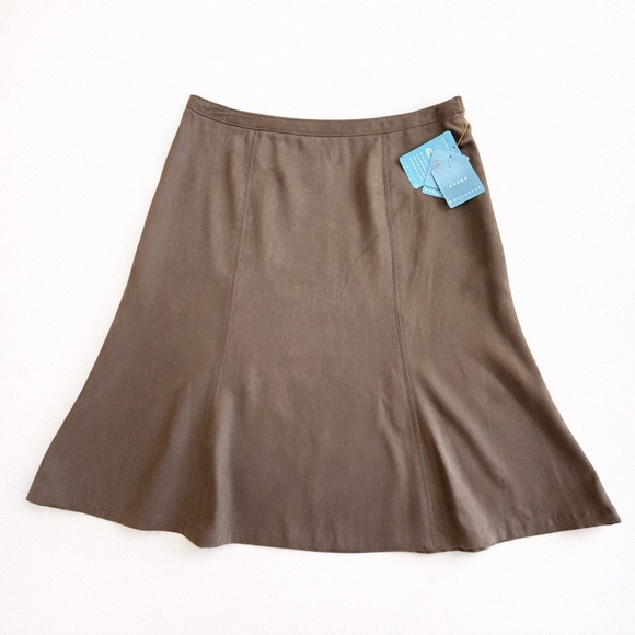Doncaster Dresses & Skirts - Doncaster Sport Brown A-Line Skirt Size 14 NWT Midi Knee Length Suede Feel